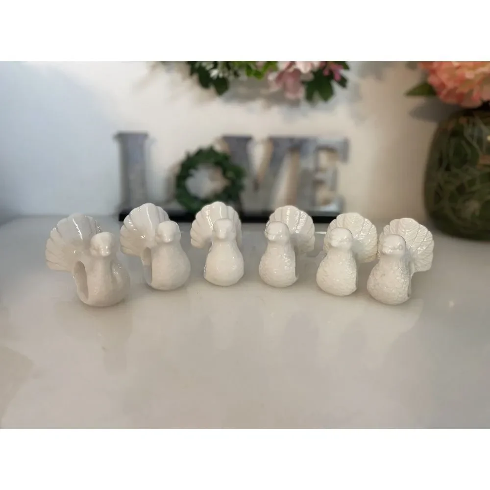 Set of 6 Dove Shafford Napkin Rings Holders Porcelain Bird‎ Retro Table Pigeons